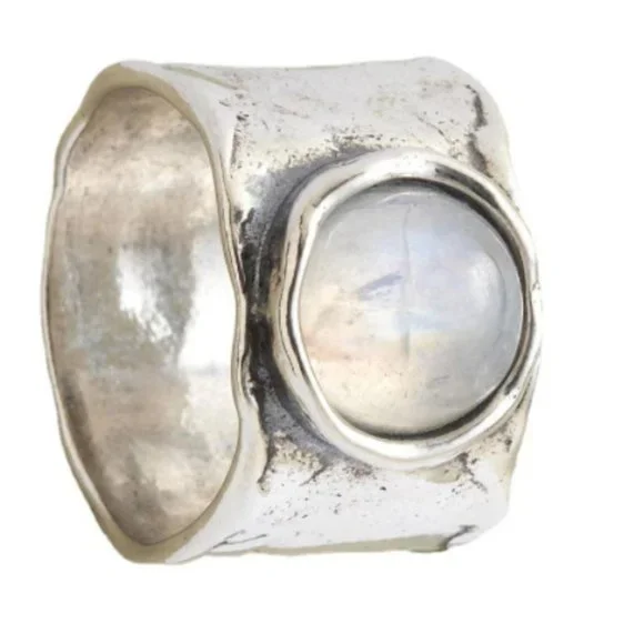 Handmade Silver Gemstone Roundel Moonstone Ring - Picture 2 of 6